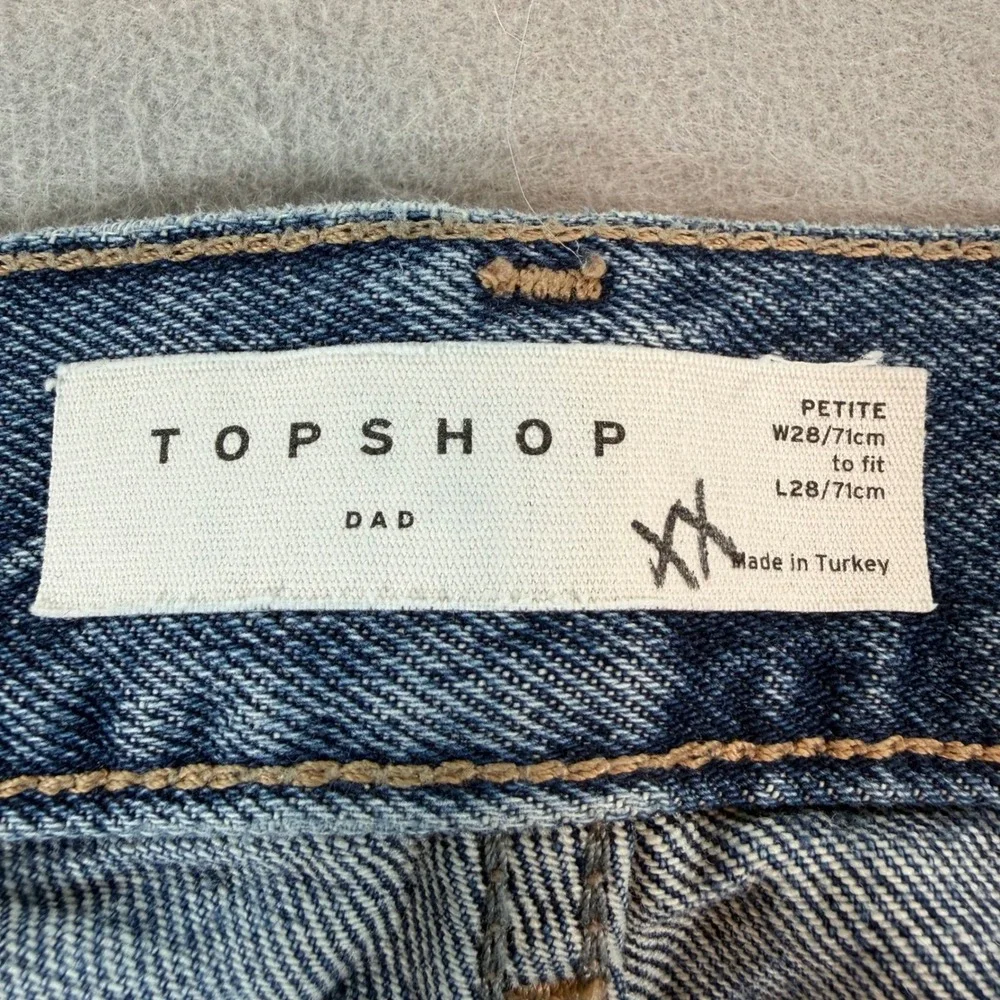 Topshop Dad Jeans 28 – High Rise Distressed Boyfriend Medium Wash Straight Denim